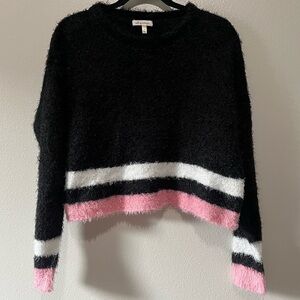 SELF ESTEEM- Crewneck Black White Pink Striped Sweater Textured Slightly Cropped